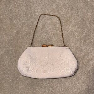 Vintage beaded early 1900s white purse